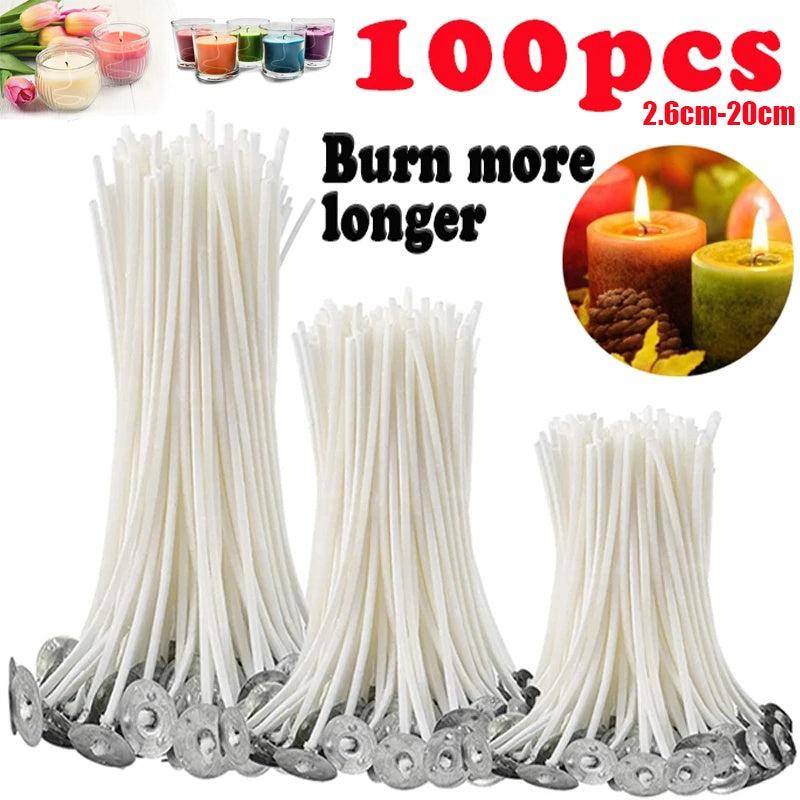 100pcs Candle Wicks for Candle Making - Pre-Waxed Natural Smokeless Wicks