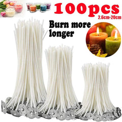 100pcs Candle Wicks for Candle Making - Pre-Waxed Natural Smokeless Wicks