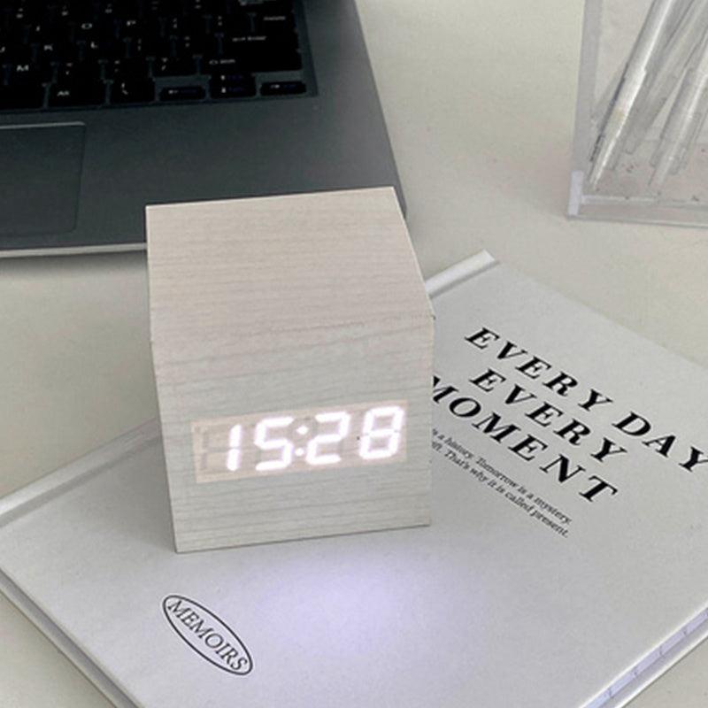 Wooden Digital Alarm Clock Silent Bedside Sound Control Electronic Clock
