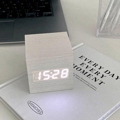 Wooden Digital Alarm Clock Silent Bedside Sound Control Electronic Clock
