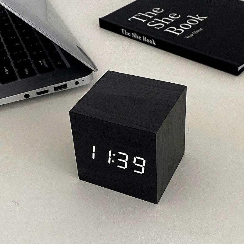 Wooden Digital Alarm Clock Silent Bedside Sound Control Electronic Clock