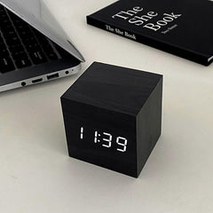 Wooden Digital Alarm Clock Silent Bedside Sound Control Electronic Clock