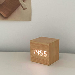 Wooden Digital Alarm Clock Silent Bedside Sound Control Electronic Clock