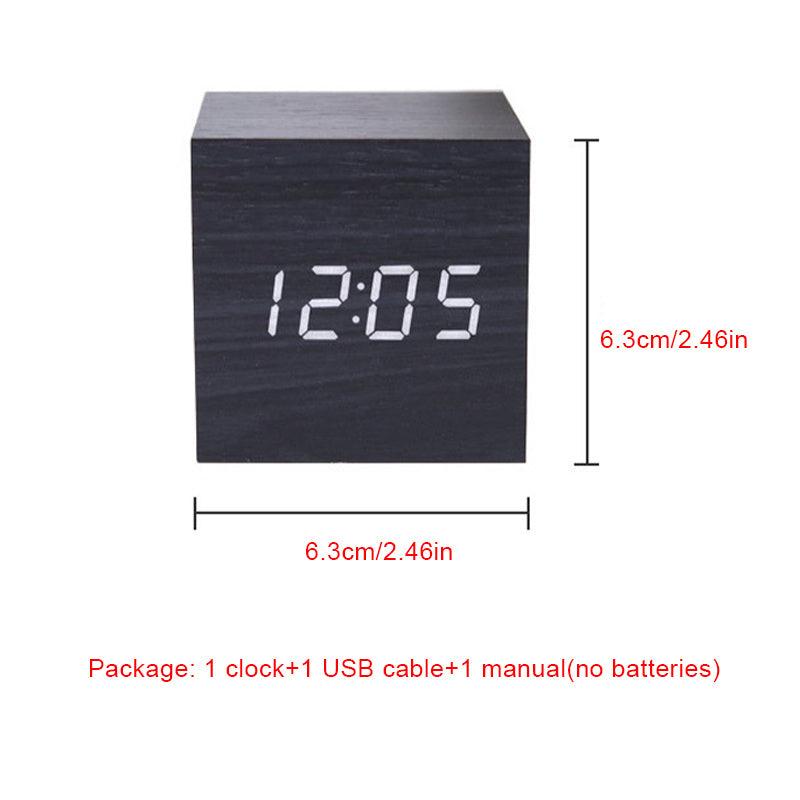 Wooden Digital Alarm Clock Silent Bedside Sound Control Electronic Clock
