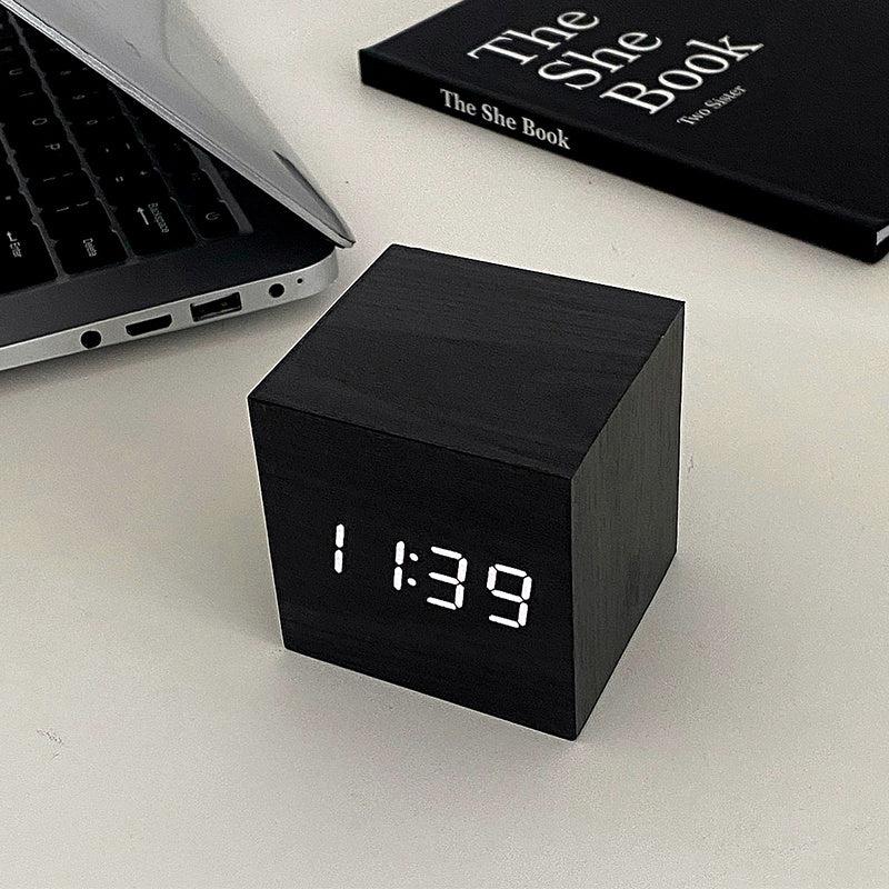 Wooden Digital Alarm Clock Silent Bedside Sound Control Electronic Clock
