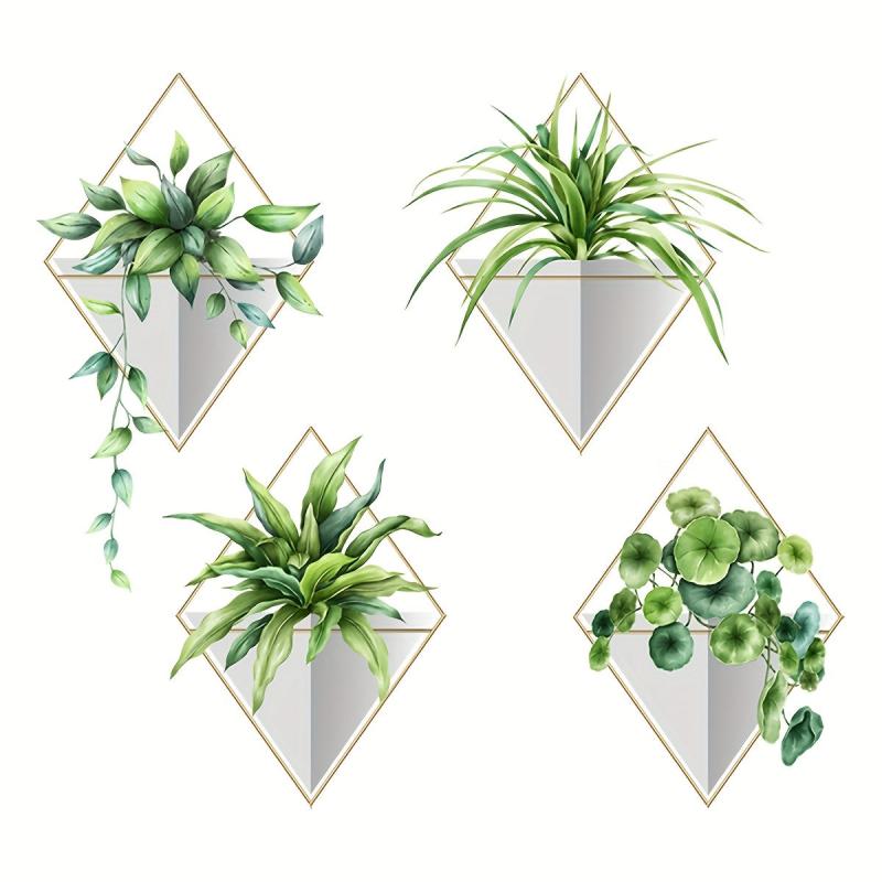 2pcs Green Plant Wall Sticker Self Adhesive Decoration for Living Room & Bedroom