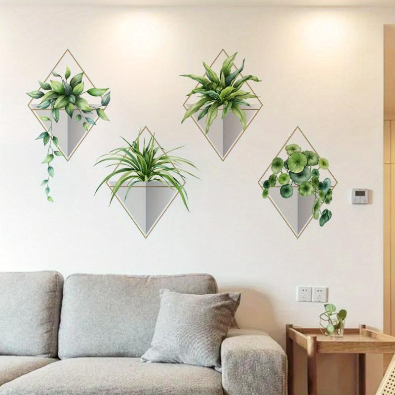 2pcs Green Plant Wall Sticker Self Adhesive Decoration for Living Room & Bedroom