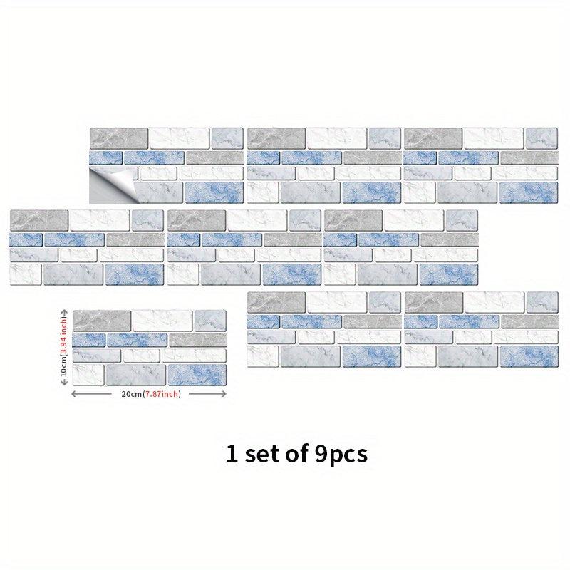 9pcs Marble Patterned Peel And Stick Backsplash Tiles Sticker
