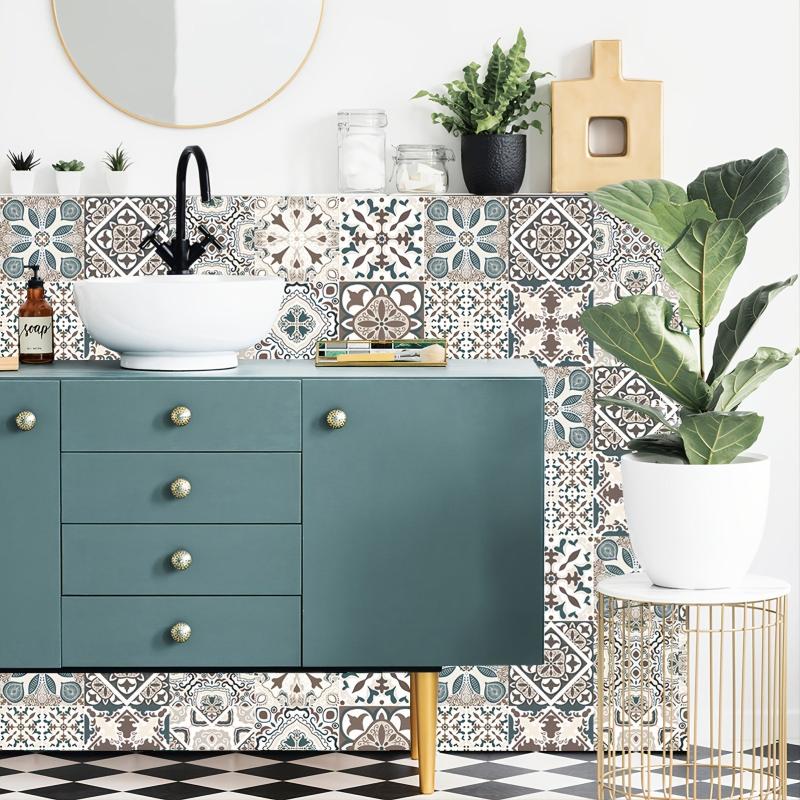 10pcs Vintage Tiles Sticker Peel And Stick Wallpaper For Kitchen Backsplash Bath