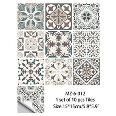 10pcs Vintage Tiles Sticker Peel And Stick Wallpaper For Kitchen Backsplash Bath