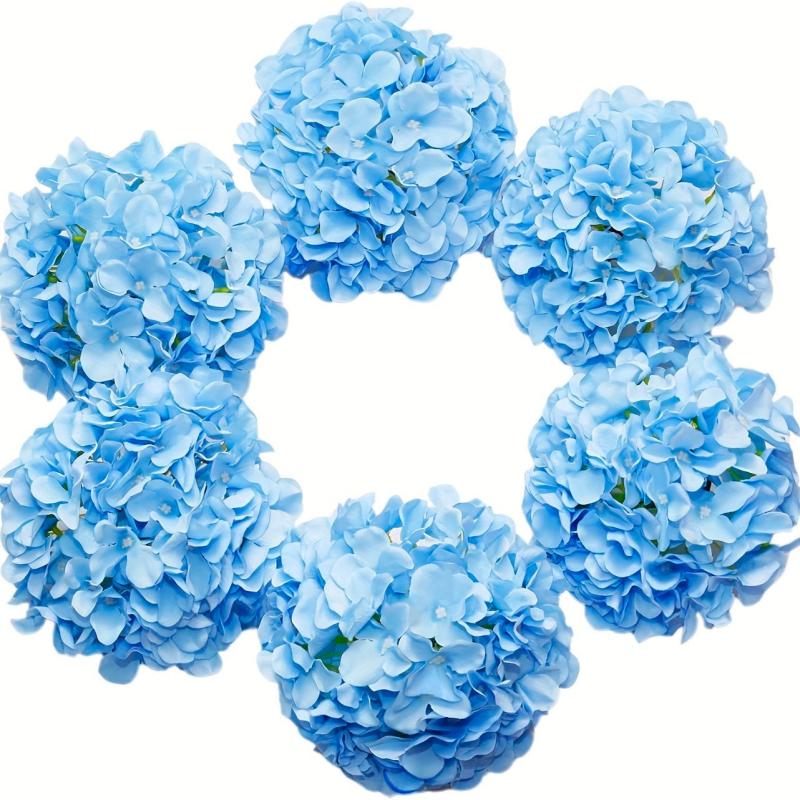 6pcs Artificial Hydrangea Silk Flower Heads for Weddings and Home Decor