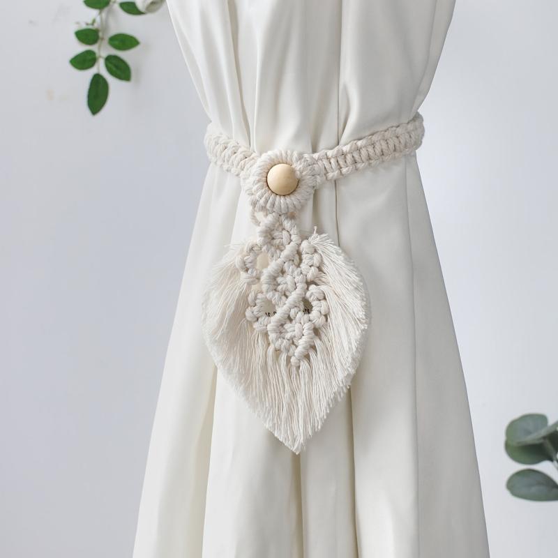 1pc Boho Curtain Tiebacks Handwoven Leaf Strap Bedroom Decor