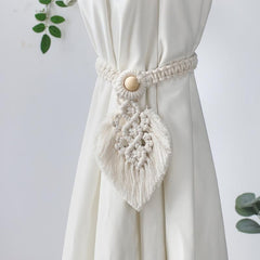1pc Boho Curtain Tiebacks Handwoven Leaf Strap Bedroom Decor