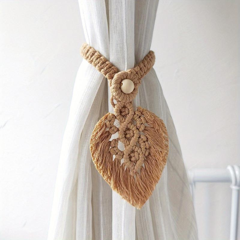 1pc Boho Curtain Tiebacks Handwoven Leaf Strap Bedroom Decor