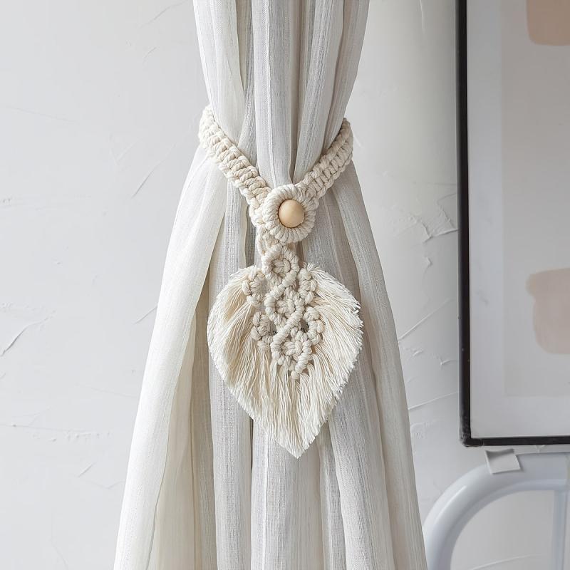 1pc Boho Curtain Tiebacks Handwoven Leaf Strap Bedroom Decor