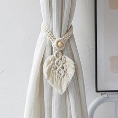 1pc Boho Curtain Tiebacks Handwoven Leaf Strap Bedroom Decor
