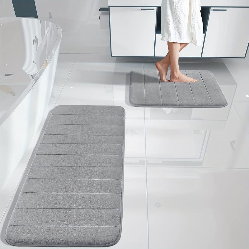 2pc Soft Memory Foam Bath Mat Absorbent Bathroom Rug