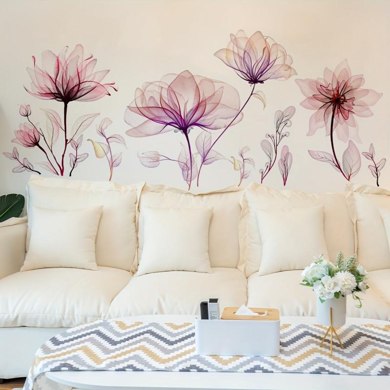 Splash Ink Style Red Flower Wall Stickers for Girls Room
