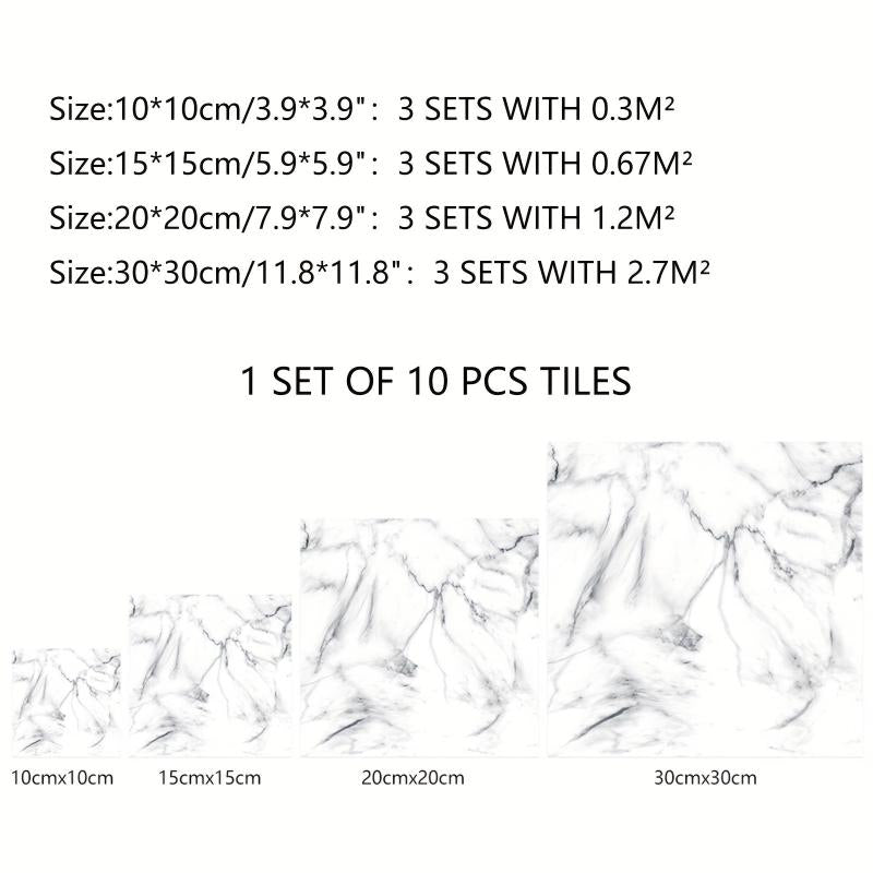 10pcs Marble Tile Stickers - Waterproof Self Adhesive Vinyl Tiles