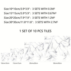 10pcs Marble Tile Stickers - Waterproof Self Adhesive Vinyl Tiles