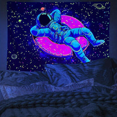 Astronaut Donut UV Light Tapestry for Wall Decor
