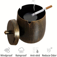 Metal Ashtray with Lid for Patio Desktop - Windproof Cigarette Holder