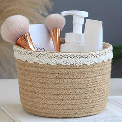 1PC Woven Storage Basket Makeup Supplies Living Room Laundry Bedroom Rope Basket