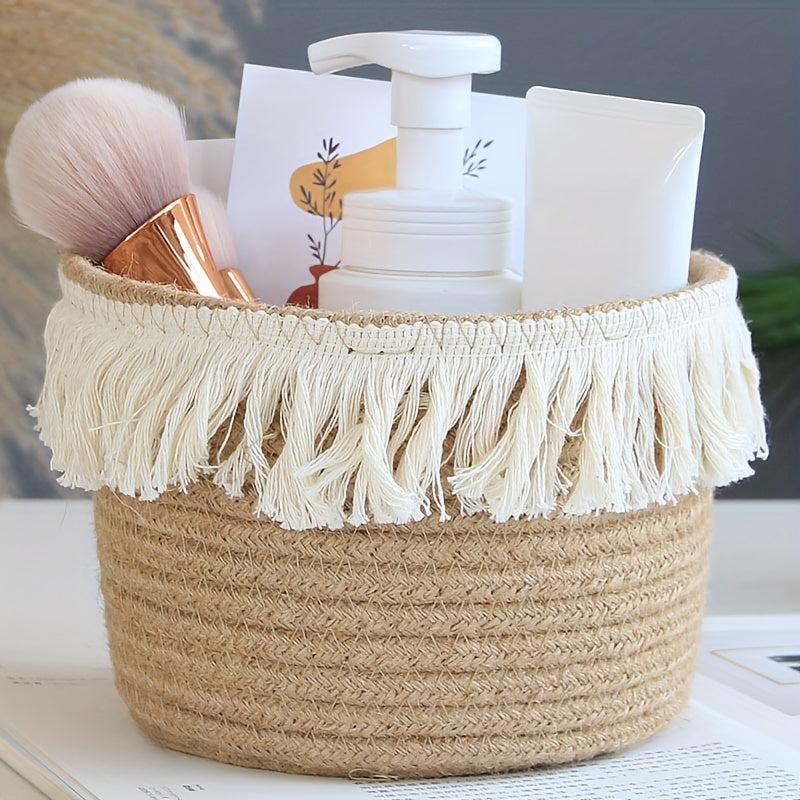 1PC Woven Storage Basket Makeup Supplies Living Room Laundry Bedroom Rope Basket