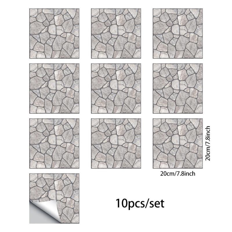 10pcs Stone Patterned Tile Stickers Self Adhesive Waterproof Wall Stickers