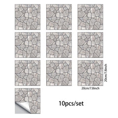 10pcs Stone Patterned Tile Stickers Self Adhesive Waterproof Wall Stickers
