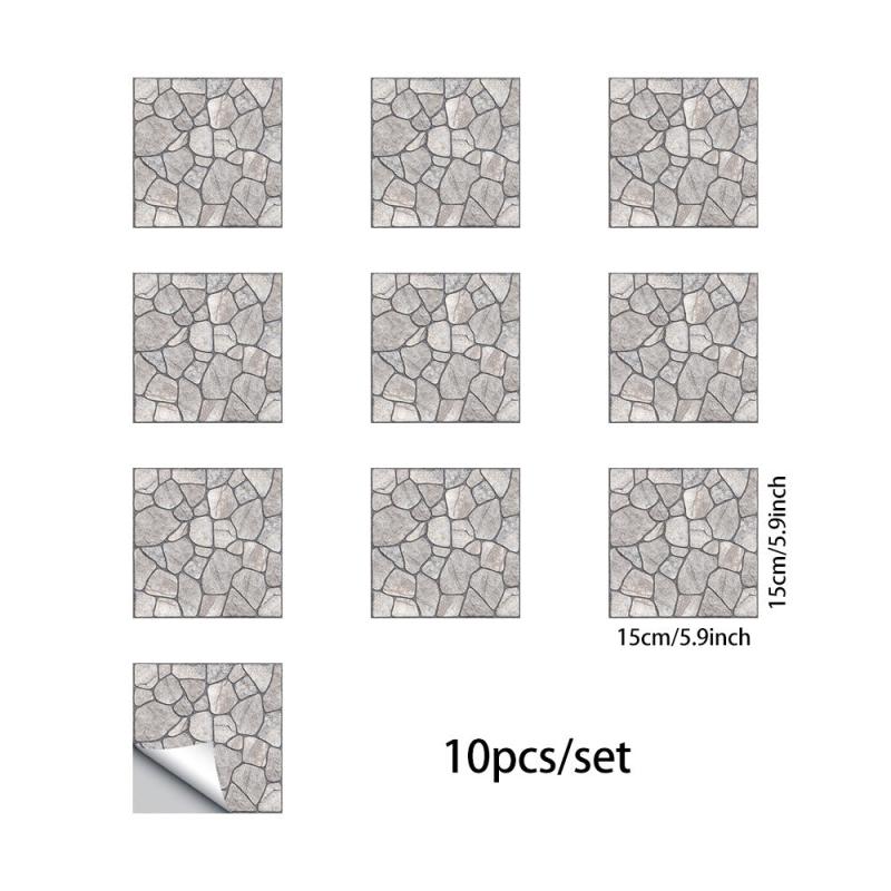 10pcs Stone Patterned Tile Stickers Self Adhesive Waterproof Wall Stickers