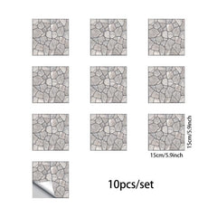 10pcs Stone Patterned Tile Stickers Self Adhesive Waterproof Wall Stickers