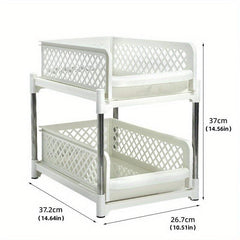 2 Tier Sliding Cabinet Basket Storage Rack