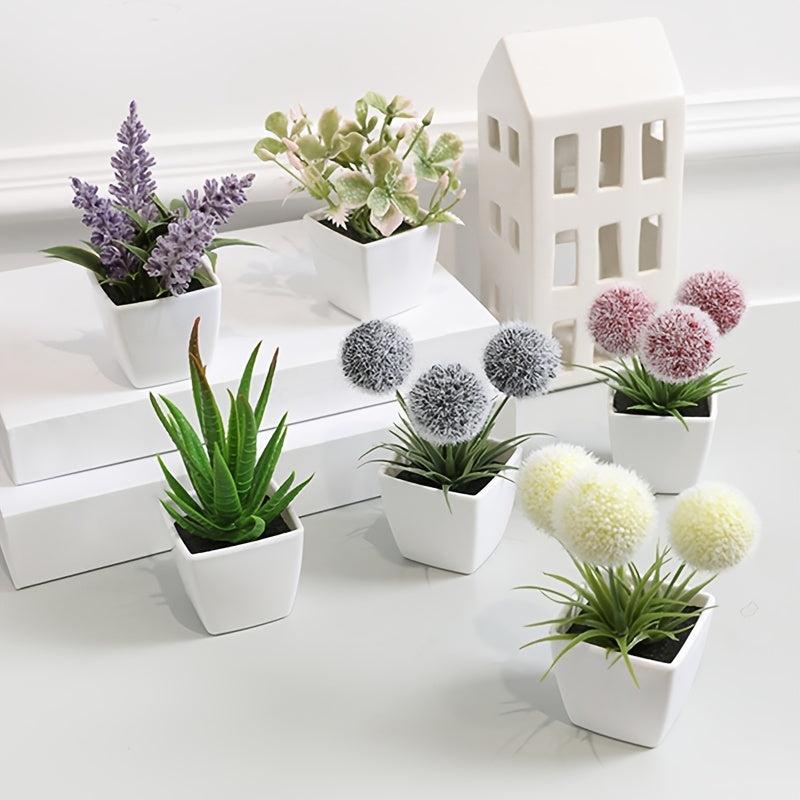6pcs Mini Potted Artificial Flower Plants for Indoor Decor