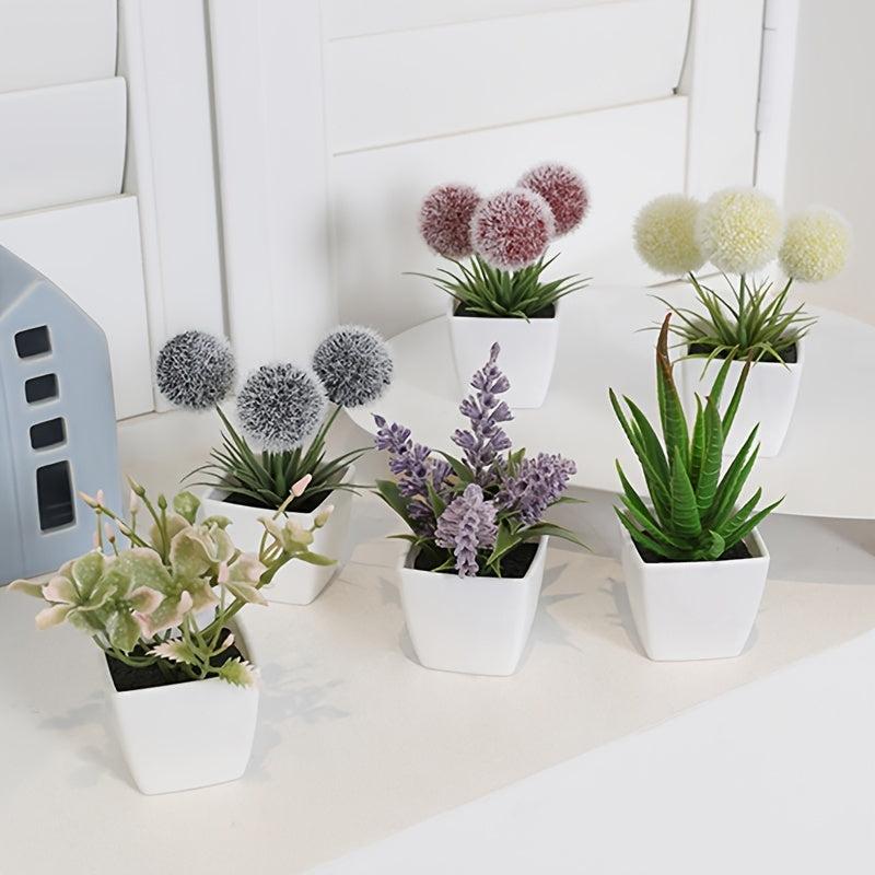 6pcs Mini Potted Artificial Flower Plants for Indoor Decor