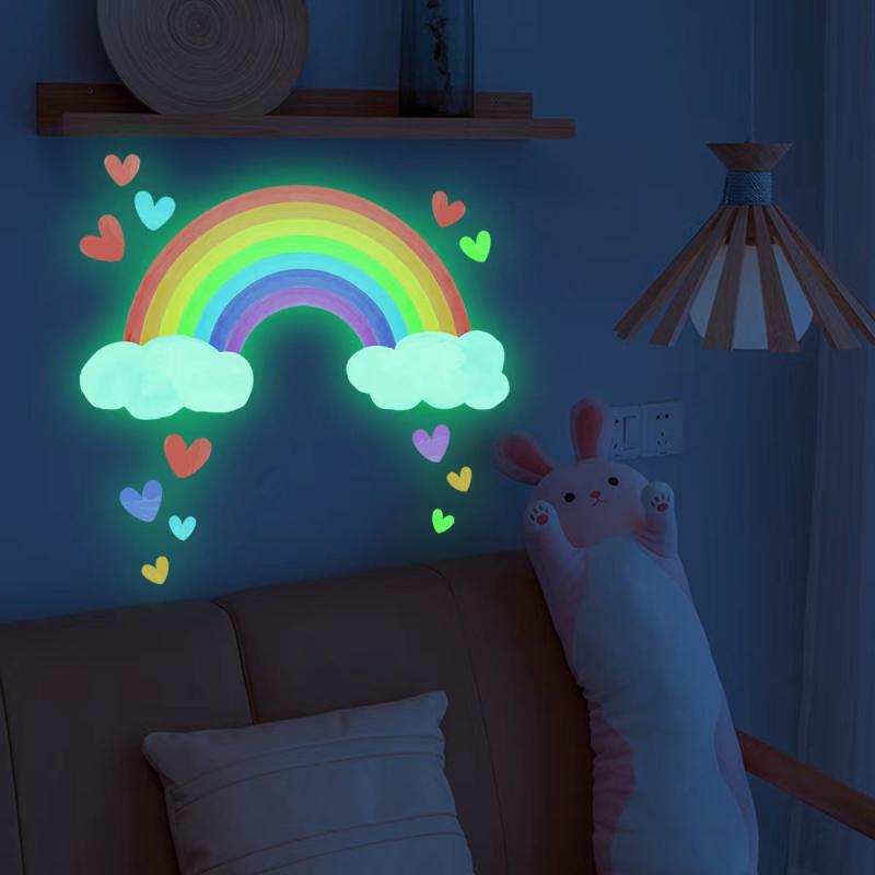 Rainbow Clouds Love Hearts Luminous Wall Stickers Self Adhesive Decorations