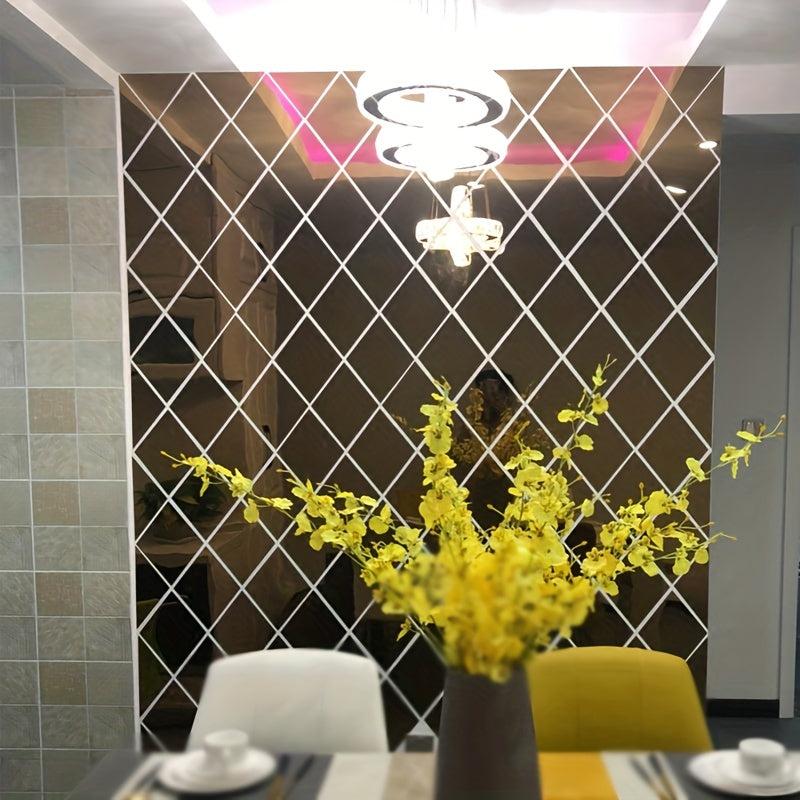 32pcs Rhombus Wall Stickers Removable Mirror Geometric Art Decor DIY Wall Decals