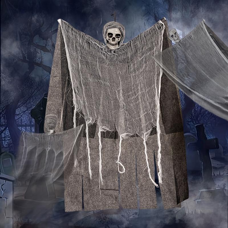 Haunted House Halloween Decoration Hanging Skull Head Gauze Ghost