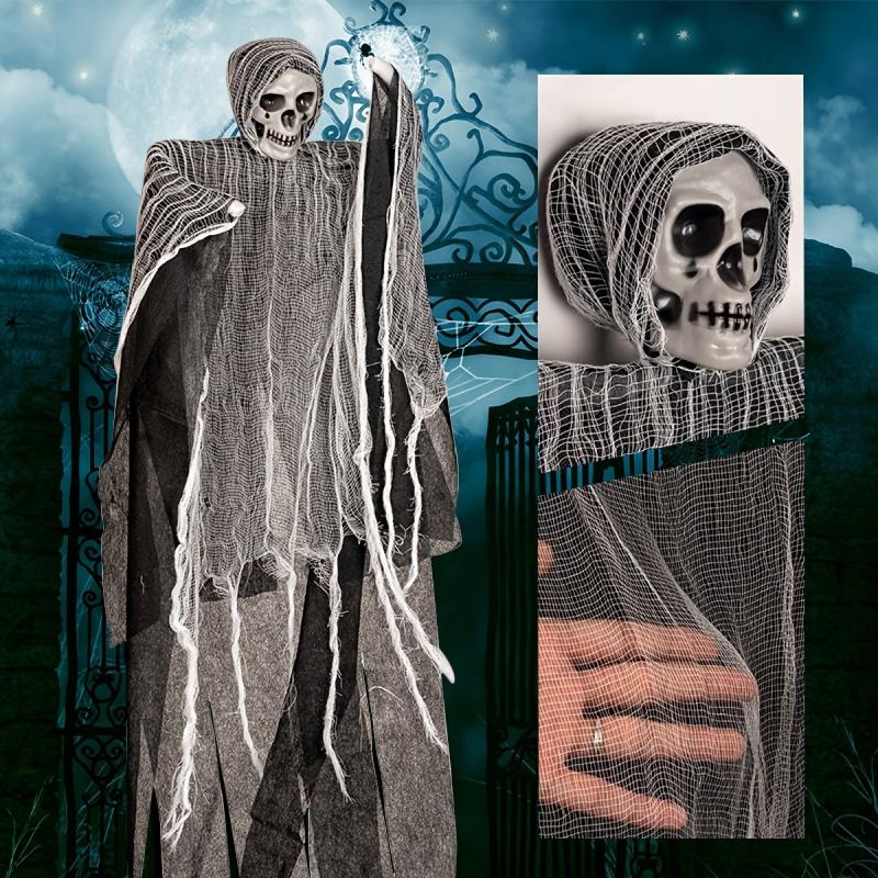 Haunted House Halloween Decoration Hanging Skull Head Gauze Ghost