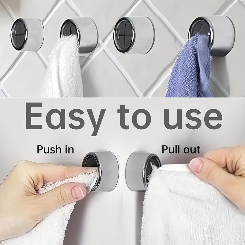 2pcs Self Adhesive Push Towel Hooks for Bathroom - No Drilling Required