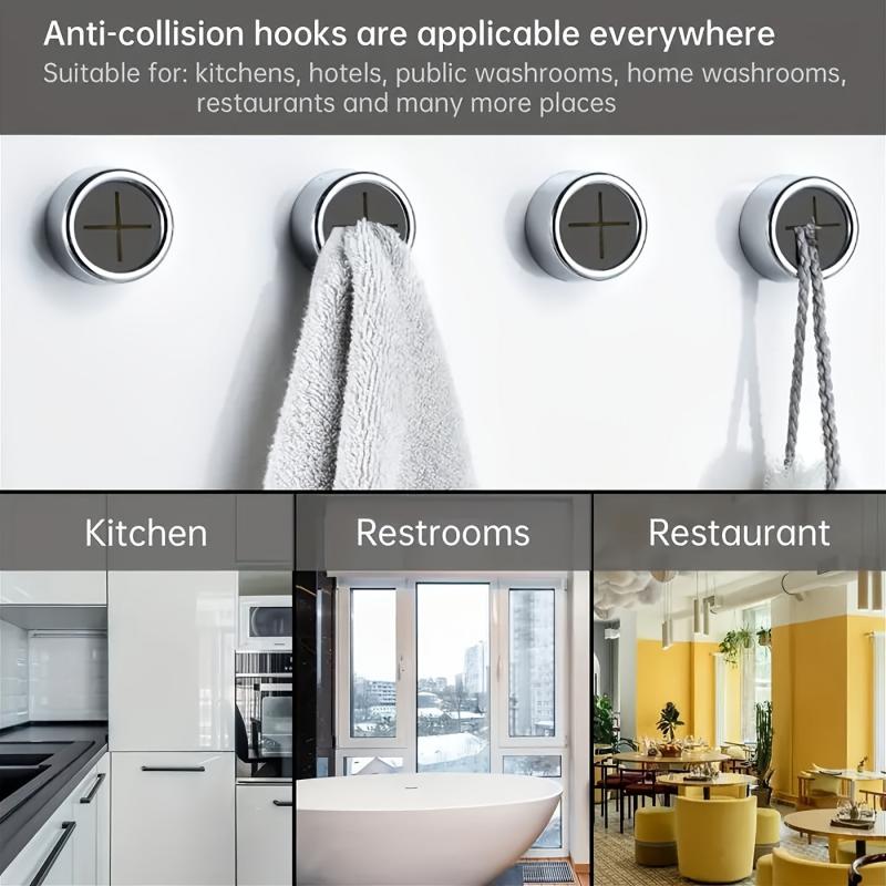 2pcs Self Adhesive Push Towel Hooks for Bathroom - No Drilling Required