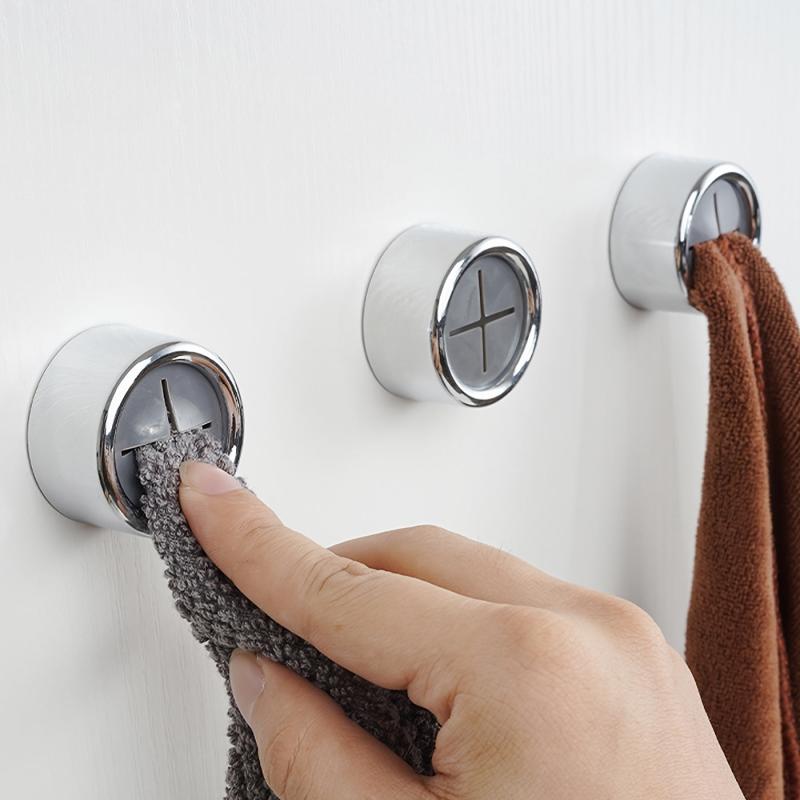 2pcs Self Adhesive Push Towel Hooks for Bathroom - No Drilling Required