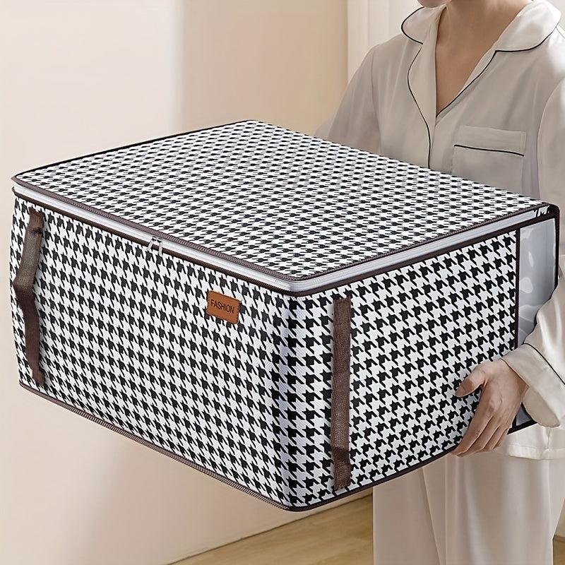 Large Capacity Storage Bag Zipper Clothes Organizer Box Plaid Storage Bag