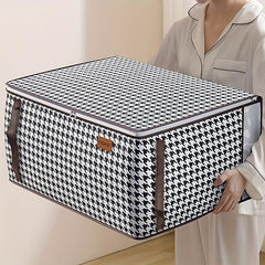 Large Capacity Storage Bag Zipper Clothes Organizer Box Plaid Storage Bag