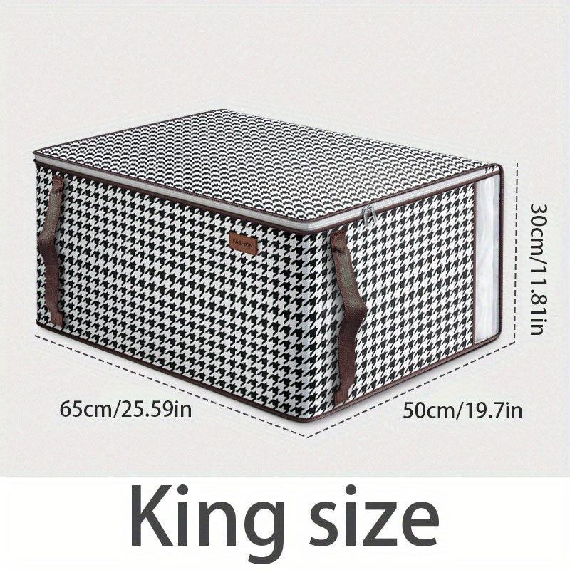 Large Capacity Storage Bag Zipper Clothes Organizer Box Plaid Storage Bag