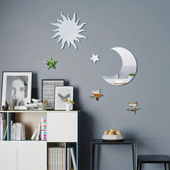 6pcs Star & Moon Mirror Wall Sticker Set Ramadan Kareem Holiday Decor