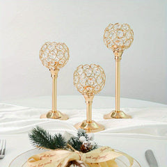 3 Pcs Crystal Candle Holder Tea Light Candlestick Holders Wedding Table Centerpi