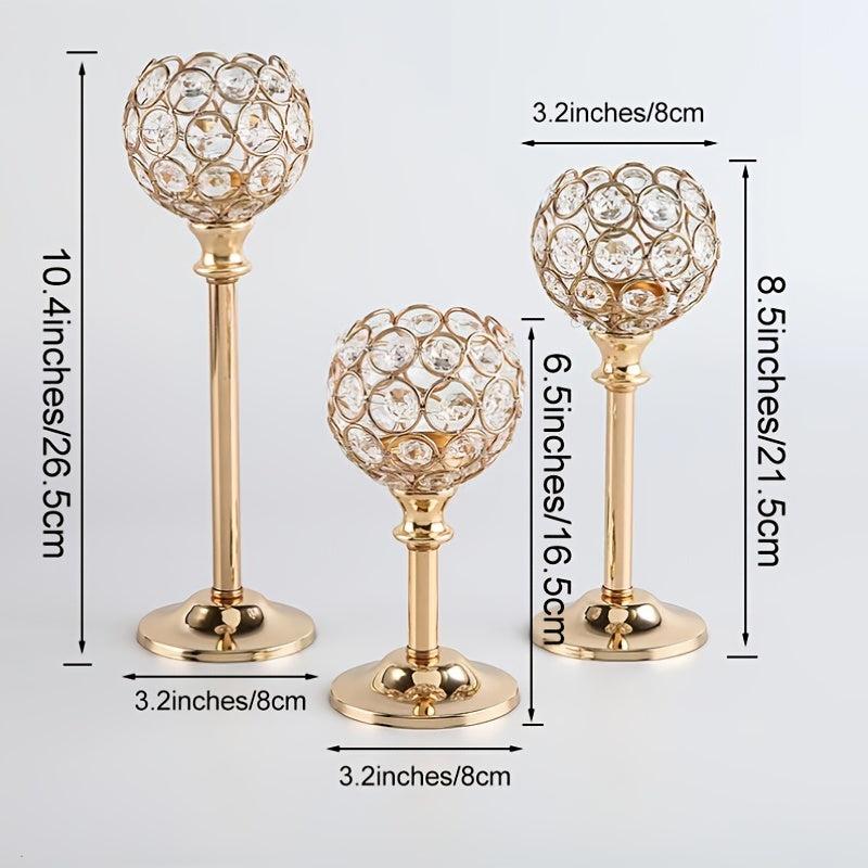 3 Pcs Crystal Candle Holder Tea Light Candlestick Holders Wedding Table Centerpi