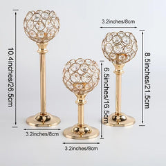 3 Pcs Crystal Candle Holder Tea Light Candlestick Holders Wedding Table Centerpi