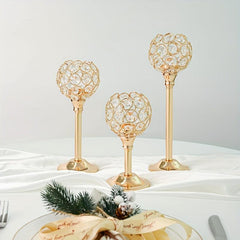3 Pcs Crystal Candle Holder Tea Light Candlestick Holders Wedding Table Centerpi